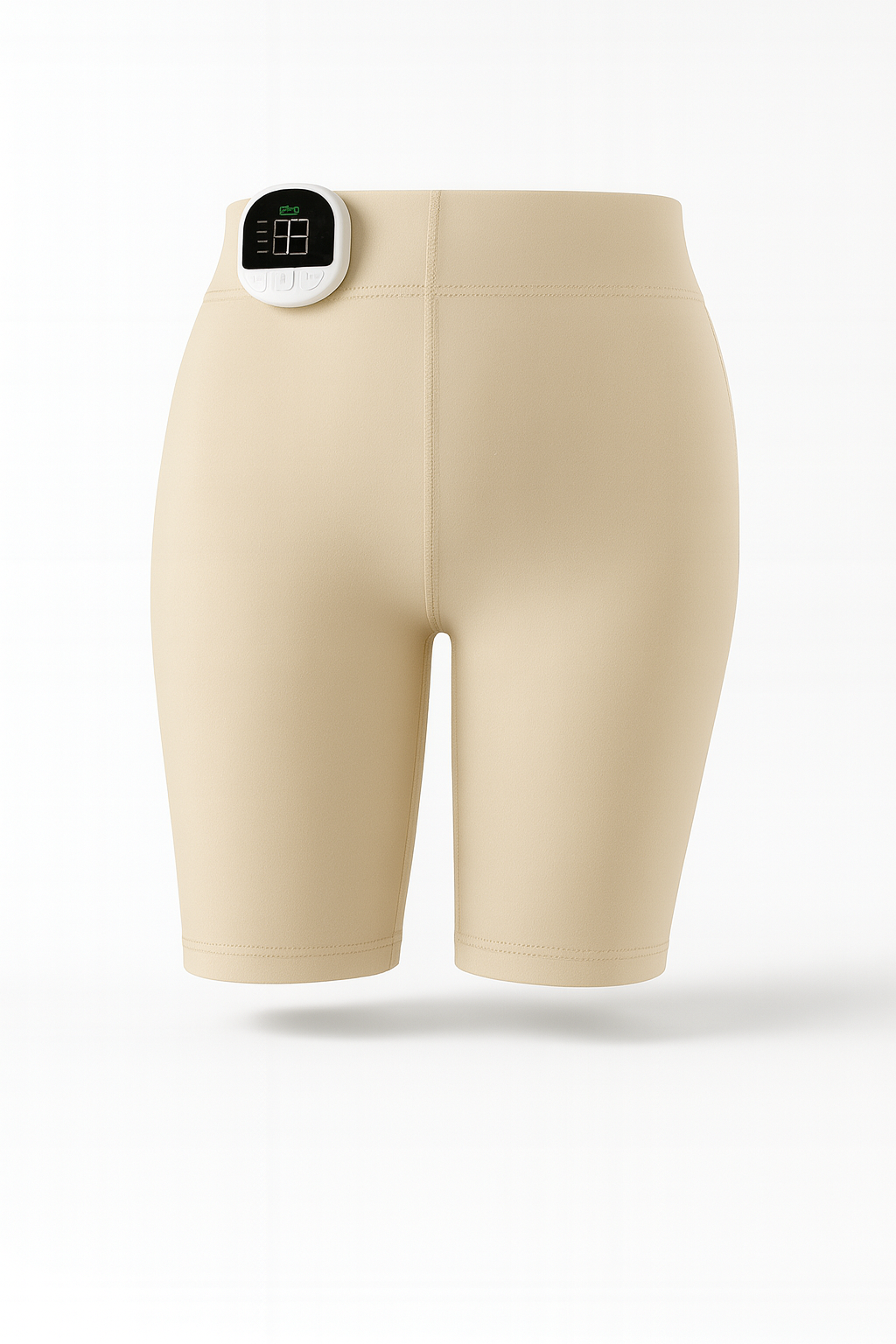 Front view of beige Lumo EMS toning pants with slimming fit